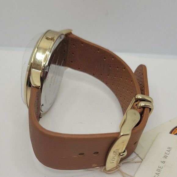 Fossil Boyfriend ES3750 Men Brown Leather Silver Analog Dial Quartz Watch DE429 - Picture 8 of 10